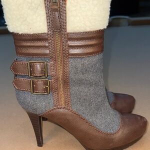 Elle Brown and Gray Heeled Boots